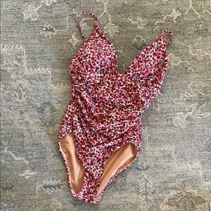 J. Crew liberty london Floral One Piece Swimsuit with V-Neckline